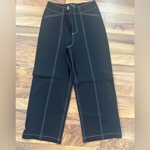 Rachel Zoe Black Wide-Leg Pants with White Stitching